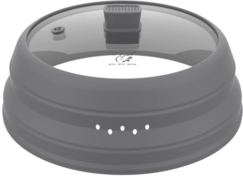 Microwave Splatter Cover Glass Cover Guard Lid with Collapsible Silicone for Food Pot Plate Cover 10.8 inch Light Grey