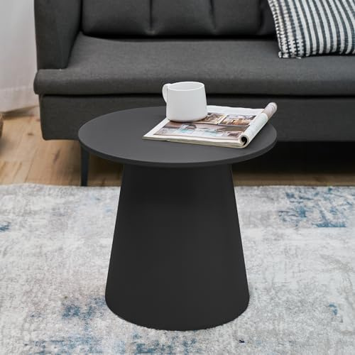 [en.casa] Mesa de Centro Nyd Mesa de Salón con Tablero Circular Mesilla Auxiliar Baja Tamaño Compacto Mesita de Café con Base Robusta MDF 44 x 40 cm - Negro