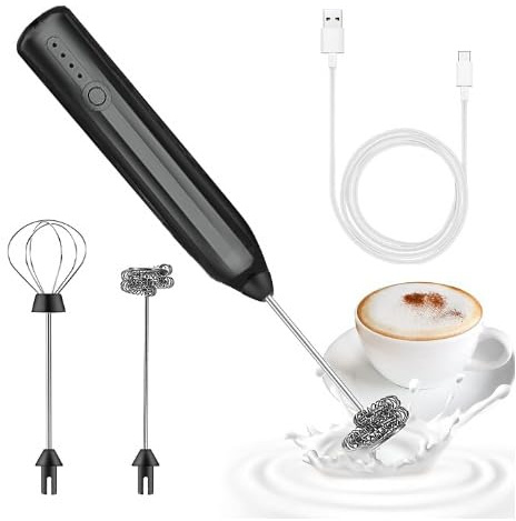 Halvautomatisk visp, elektrisk mjölkskummare stång, USB-uppladdningsbar, handmixer shaker elektrisk, 3 hastigheter mjölkskum, rostfritt stål mjölk frotte för kaffe etc.