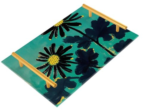 Bandejas decorativas de cocina con asas de margaritas negras para cama, joyas, perfumes, mesas, charolas para servir