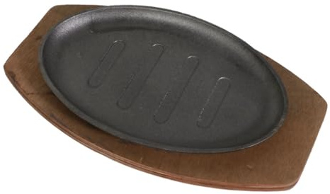 CHICAMPERA Sartén Para Barbacoa De Hierro Fundido 20 Cm Bandeja De Madera Resistente Al Calor Para Cocina y Asados Al Aire Libre Utensilio Reutilizable Para Uso Doméstico