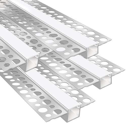 LEDLightsWorld Putzbares Aluminium LED profil für 12 mm LED Streifen, 4er Set 3,3 ft/1 m mit Milchiger Abdeckung, Einbau Trockenbauprofil für Decke und Wand