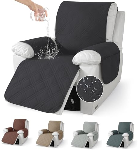 Bcuuozeeing Armchair Cover for TV, Sesselschoner Für Relaxsessel Sesselschoner, mit Taschen Armlehne, Wasserdicht, rutschfest, für mit Kindern Und Haustieren Hund, für Möbelschutz - Schwarz