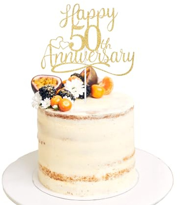 1PCS Golden Glitter Happy 50th Anniversary Cake Toppers Sparkling Wedding Anniversary Party Decorations Birthday Party Decoration for a Romantic and Memorable Celebration