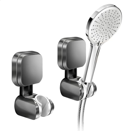 Soporte Ducha Sin Taladro, Soporte Dusche Ventosa, Soporte Alcachofa Ducha Ajustable, Universal Shower Head Holder para Baño, 2 Piezas, Gris