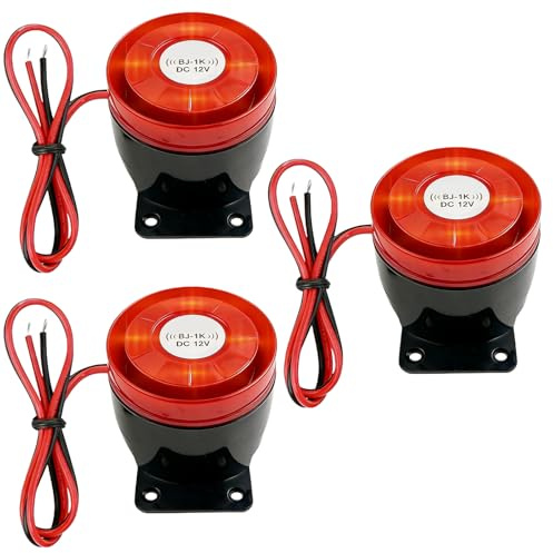 BAIFULAI 3 stycken DC 12 V miniljud, ljuslarm, blinkande ljus, 120 dB siren, stroboskop, larmsystem, 1 W, IP54, kabelbundet larm, blinkande ljus horn för nödsituationer, evakuering och säkerhet