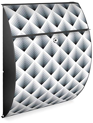 banjado Design Briefkasten - Modell Riviera 46x33,5x13cm groß - verzinkter Stahl anthrazit - Postkasten Öffnungsstopp großer A4 Einwurf Zylinderschloss 2 Schlüssel - Motiv Raster 3D Grau