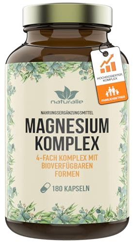 naturalie® - Magnesium Kapseln im Komplex | 4 bioverfügbare Magnesiumformen | 280 mg elementares Magnesium | 180 Kapseln ohne unnötige Zusatzstoffe | laborgeprüfte Qualität im Braunglas