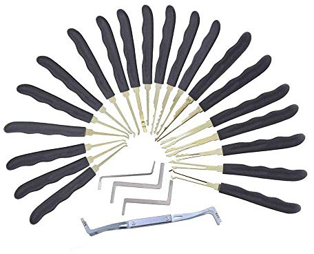 Loboo Idea Set di grimaldelli per gancio 24pcs, set di grimaldelli per presa pratica con sacchetto di plastica, 24 pz vari uncinetti per uncinetto, chiavi, astuccio in plastica per il lockpicking