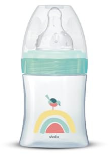 Dodie, Initiation+, Biberon Anticolica, Lagoon / Valentino, Tettarella Rotonda, 3 Fori, Flusso Lento, da 0 a 6 mesi, 150 Ml