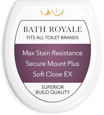 Soft Close Toilet Seat Round with Lid BR500-00 White, Comfortable, Durable, Sturdy, Stain-Resistant and Easy to Clean, Fits All Toilet Brands, Executive Series by Bath Royale
