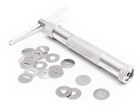 SCRAP COOKING – Zuckerpaste Extruder mit 20 Motiven – Zubehör Dekoration für Gebäck, Küche, Aluminium, zum Modellieren von Cake Design – 5098, Grau