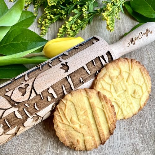 Nudelholz Prägen BIRKE. Teigroller für Hausgemachtes Gebäck und Keramik. Gravierte Nudelholz mit Muster von Algis Crafts