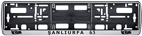 Auto Kennzeichenhalter in der Farbe Silber/Schwarz Nummernschildhalterung Auto, Nummernschildhalter Türkei Flagge 63 Sanliurfa 2 Stück