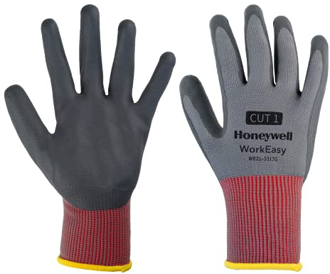 Honeywell 10 Paar WorkEasy Cut Schutzhandschuhe, Schnittstufe 1, Farbe Rot/Grau, leichter Polyester-Strick, dunkelgraue Mikroschaum-Nitrilbeschichtung, WE21-3313G-10/XL, Größe 10/XL