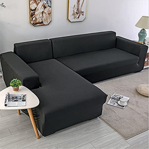 OKJK 1/2 Pièces Housse de canapé d'angle pour Salon Housse canape Extensible pour Protecteur canapé en Cuir,Couvre canape d Angle Quatre Saisons Universel (Black,3 Seater 190-225cm)