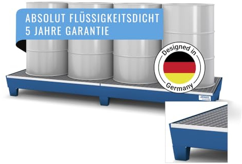 Auffangwanne classic-line aus Stahl für 4 Fässer, lackiert, unterfahrbar, m. Gitterrost,816x2470x250