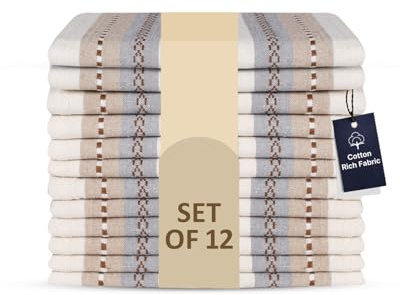 LFH Home Cotton Rich Cloth Salsa Napkin Set of 12 Washable Soft Durable Striped Table Napkins for Dining Wedding Daily Use Reusable Eco-Friendly Fabric Napkins (18x18)-Cream Multi Thanks Giving