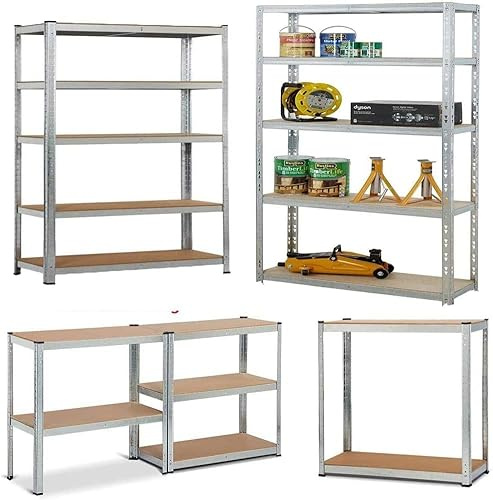 ANSIMIDA Lagerregal Verzinkt belastbar bis 875 kg - Maße: 200 x 100 x 50 cm Regal Steckregal Kellerregal Werkstattregal Schwerlastregal, Ursprüngliche Farbe