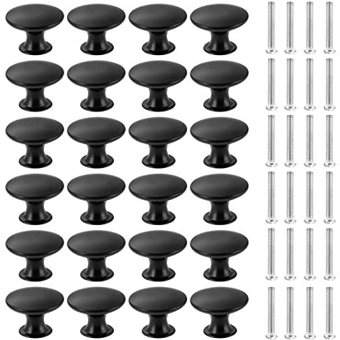 Mount Kumgang 24 Pezzi Pomolo per Mobile Nero, Pomolo Nero per Mobili in Lega di Zinco, Pomelli Cucina Neri a Forma di Rotondi, per Porta Cassetti per Armadio, Cassetto e Credenza