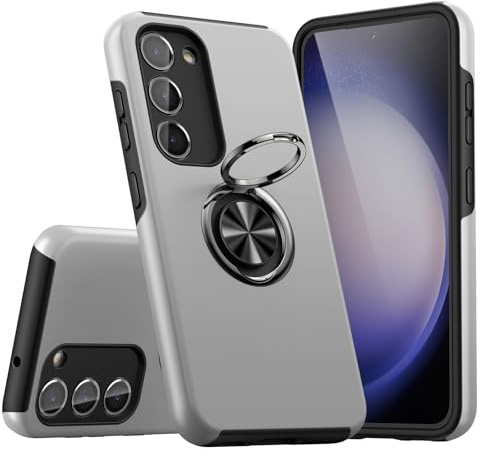 KRAFTCARE Hülle für Samsung Galaxy S23, Handyhülle mit Eingebetteter 360° Grad Ring, Magnetische Schutzhülle TPU Stoßfest Cover Case für Samsung S23 5G, Silber