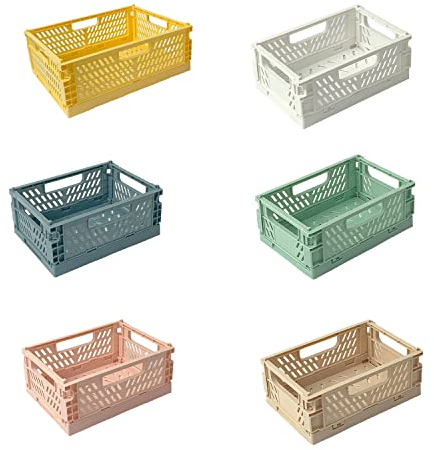 6 pièces Boîte Pliante En Plastique, Multicolore Empilable Caisse, Caisse Pliante Empilable, Mini Caisses Pliantes, Pliables Plastique Cagette Caisse Pliante Stable pour Cuisine Chambre à Coucher