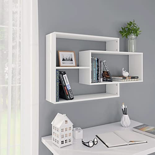 FIRBNUS 104x20x58,5 cm Estantes de Pared de Madera Contrachapada con 3 Compartimentos Abiertos Estantes de Wall Estante de Exhibición Suspendidas de Tablero Blanco Estanterías Flotantes