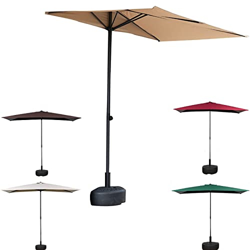 ESCOLL Höhenverstellbarer Sonnenschirm Kleiner Balkonschirm Mit Halbrund Ständer, 5 Rippen Marktschirm Wandschirm Sonnenschutz Halbsonnenschirm 1 Stück (Color : Khaki)