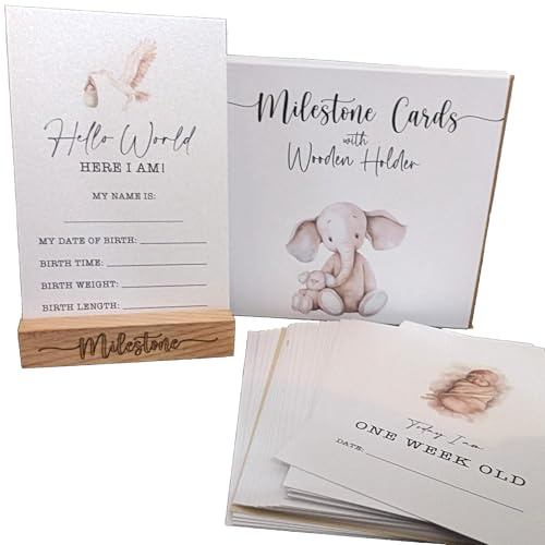 26 (einseitige) Baby-Meilensteinkarten im Boho-Stil mit Holz-Geschenkbox für Erinnerungsstücke