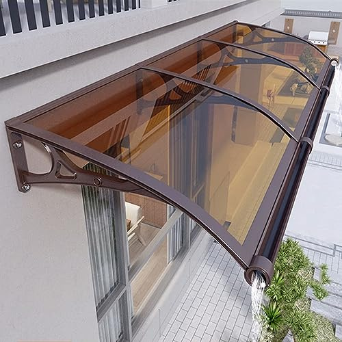 Marquesina para Puertas y Ventanas,Tejadillo de Protección Contra La Lluvia y La Nieve UV,Toldo Cubierta de Policarbonato Marrón con Fregadero Grande,Toldo de Entrada de Techo (60x120cm/24x47)