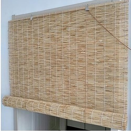 Tapparella a carrucola in Bamboo,Tenda Avvolgibile in Canna Ombra arelle Sole,canniccio di bambù linea bianca,Tenda a Rullo,Veneziana divisorio,Protezione della Privacy,Stile retrò (W120 x H130cm)