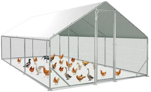 Fiqops Hühnerstall 3x6x2m Metall Freilaufgehege Freigehege, Hühnerkäfig Kleintierstall Voliere mit Dachplane, Heimtiergehege für Hühner Geflügel Kleintiere