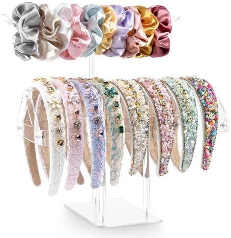 MOFASVIGI Haarreifen Halter, Acryl Haargummi Aufbewahrung, Haarreif Ständer, 2-Stufiger Transparent Scrunchie-Halter, Headband Holder,Scrunchie Holder,Haargummi Organizer für Frauen und Mädchen