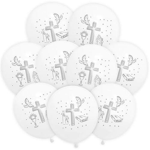 Lot de 50 ballons de communion, ballon décoration communion, ballons blancs de confirmation, colombe, bougie, croix, décoration confirmation fille.