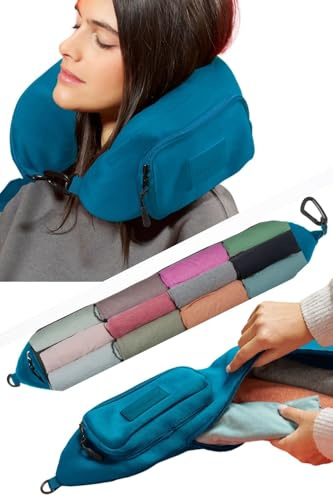 PAGONGO TRAVELLERO Befüllbares Nackenkissen | Reisekissen Tasche | Nackenkissen Flugzeug, Nackenrolle, Travel Essentials, Nackenhörnchen, Reisekissen Flugzeug, Nackenkissen Reise, Groß, Blaugrün