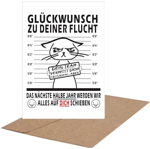 CJ&M Abschiedskarte Kollege | Herzlichen Glückwunsch zu Ihrer Flucht | Abschiedsgeschenk Kollege Jobwechsel Klappkarte