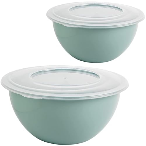 2friends 2er Set Salatschüssel mit Deckel 5L – Große Rührschüssel aus BPA-freiem Kunststoff – Vielseitige Servierschüssel & Teigschüssel, Schüssel Made in EU, Spülmaschinenfest, Grün Ø 28cm