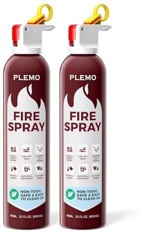 PLEMO Home Fire Extinguisher All-in-1, Car extinguisher for Kitchen, Caravan, Camping, Tackles multiple types of fire F60L, 2-Pack