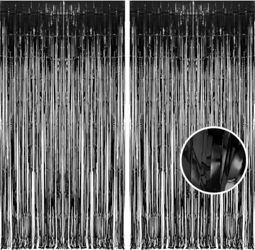 ZayNey Lametta Vorhang 2 Stück 1 M x 2 M, Deko Vorhang, Geburtstags Deko, Partyvorhänge, Gläzende Metallic-Vorhänge, Funkelnde Folienvorhänge, (Schwarz)