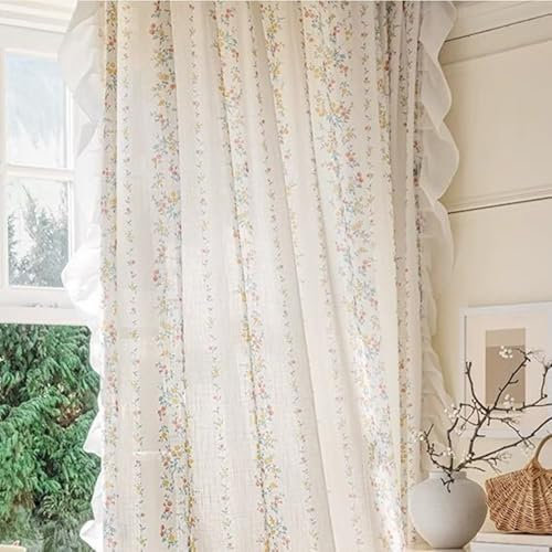 Aotiwe Gardinen Transparent, Deko Gardinen Blumen Bedruckt mit Rüschen Bunt Küchengardinen Modern Set Polyester 2er Set 132 x 160cm