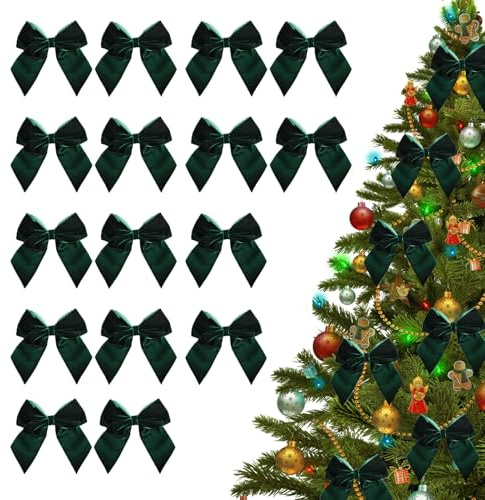 FONDUO Lot de 12 nœuds décoratifs pour sapin de Noël - En velours - Décoration de sapin de Noël rétro - Pour couronne de Noël - Cadeaux - Décoration de Noël (C, vert)