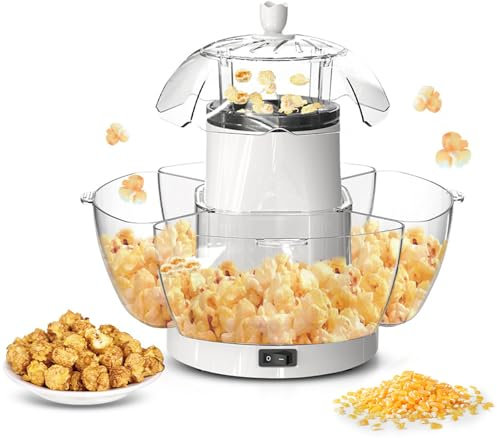Popcorn Maker, Quiet & Fast Hot Air Corn Popper, Make Homemade Healthy Oil-Free, Popcorn Machine for Parties, Movie Nights, Snacking, Events and Picnics, White, Plastic