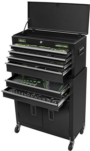 Sealey Siegen Tool Kit with 6 Drawer Top Chest and Rollcab 247pc, Ball Bearing Slides - S01267, Black