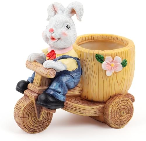 EZESO Adorno de estatua de conejo para interiores, macetas pequeñas de resina de conejo, adorno de almacenamiento de escultura de animales, decoración de fiesta para cumpleaños, Navidad (blanco)