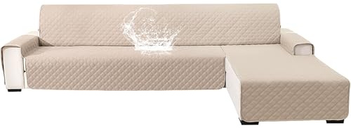 YSTELLAA 100% Vattentätt Sofföverdrag L Formad 4 Sits(L 280 cm), Reversible Höger/Vänster Universal Soffskydd Peninsula, Chaise Longue Sofa Protector Reptåligt Fläckbeständigt, Beige