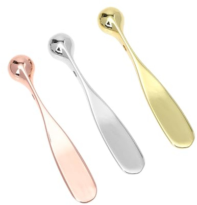 LOORGVEL Cuchara para Crema de Ojos y Facial 3 Piezas Metal Pequeña Masajeadora Multifuncional para Cuidado Diario Piel Sensible en Rostro Ojos Colores Dorado, Rosa y Plata