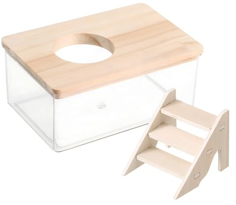 HAPINARY Transparenter Hamster Sandbad Container mit Leiter Kleintier Badewanne Buddeln und Baden Leicht zu Reinigen Geeignet für Hamster Rennmäuse und Chinchillas mit Abnehmbarem