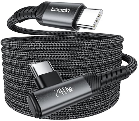 toocki Cable USB C a USB C 240W 3M, Carga Rápida Tipo C 90 Grados, Negro | PD3.1 Rapida con Angulado, 480Mbps Datos, Trenzado para iPhone 17/16/15 Pro Max/MacBook/iPad/Galaxy S25, Ideal Gaming/Oficina