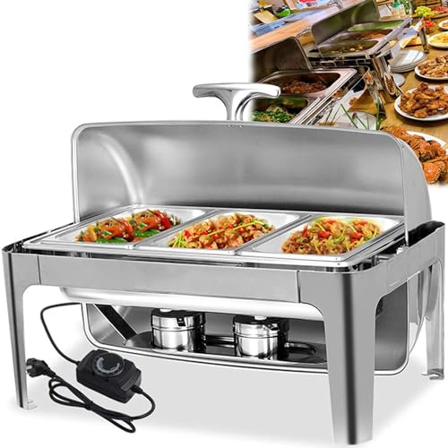 Set scaldavivande rettangolare in acciaio inox, con vassoi rimovibili, ideale per buffet, feste ed eventi, mantiene il cibo caldo e fresco