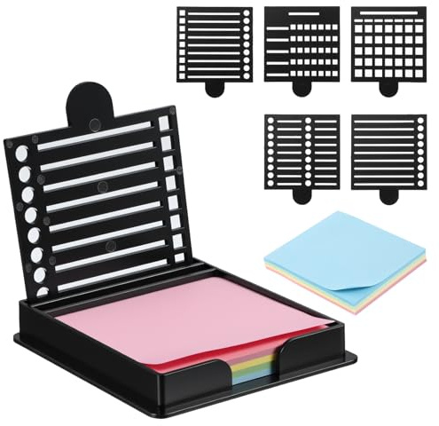 Sticky Note Stencil with 5 Types Stencils 3x3 Notes Holder Stencil Memo Sticky Note Holder Dispenser with Stencils Reusable Notes Holders with Template for to-Do Lists Home Office